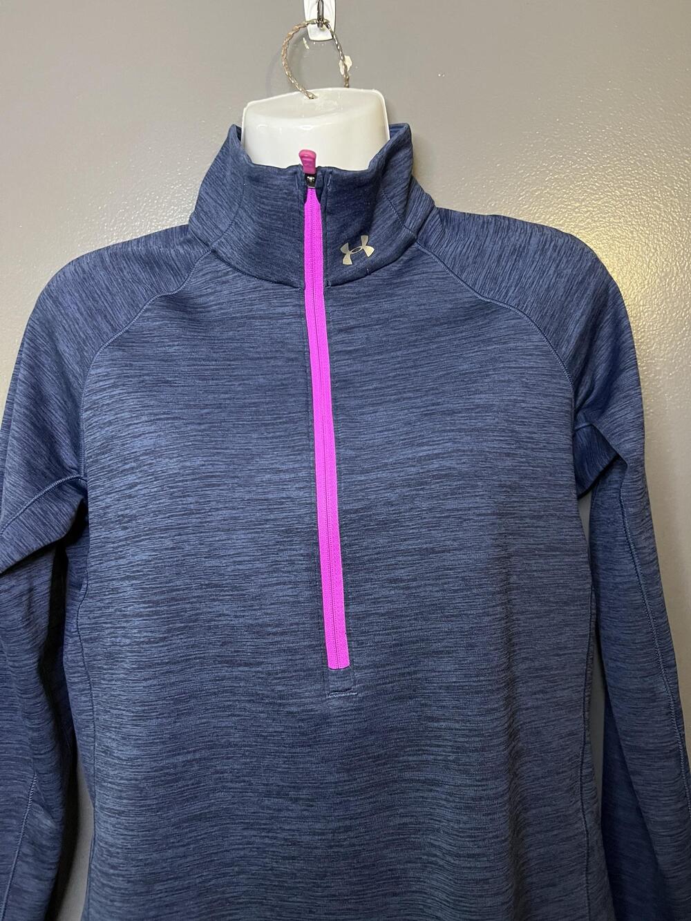 Under Armour Pullover Womens Medium Blue ColdGear 1/4 Zip Thumbholes Athletic